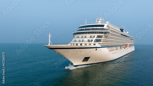 Cruise Ship, Cruise Liners beautiful white cruise ship above luxury cruise in the ocean sea concept exclusive tourism travel on holiday take a vacation time on summer.