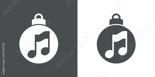 Música de Navidad. Logo con silueta de bola de navidad con nota musical para su uso en invitaciones y felicitaciones