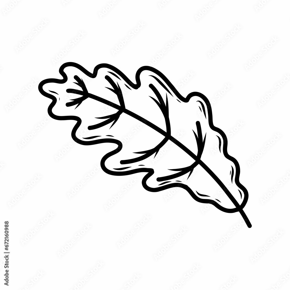Oak leaf in doodle style. Vector hand drawn illustration. Coloring book for kids. Autumn drawing. Oak leaf in doodle style. Vector hand drawn illustration. Coloring book for kids. Autumn drawing.