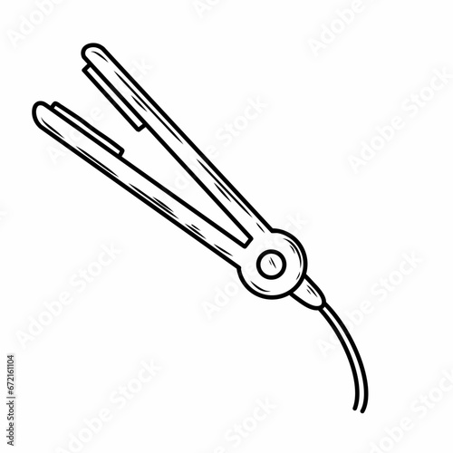 Curling or straightening tongs. Barber tool. Hair styling. Vector doodle illustration.
