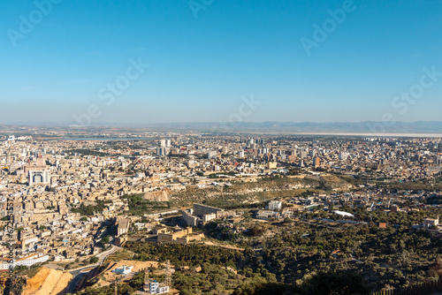 Panorama of Oran, Algeria, with the salted lake, called Sebkha or Ramsar site, in the background.