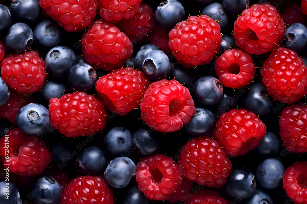 Blueberry and raspberry background. Red and blue berries. High quality Blueberry and raspberry background. Red and blue berries. High quality