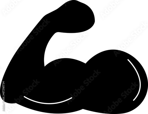Strong Man Arm Muscle Black fill icon. Simple flat style. Muscle, arm, bicep, power, protein, man, strength, flex, human body concept. Vector illustration isolated on transparent background.
