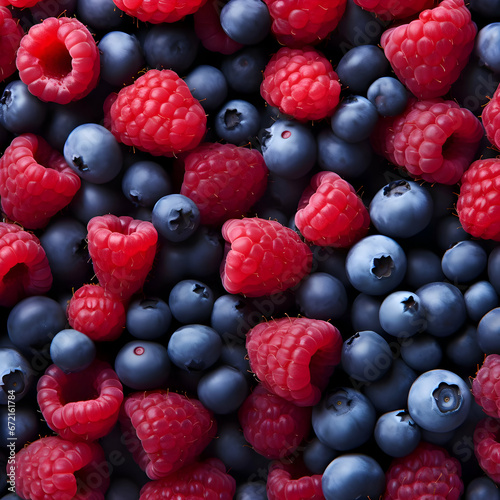 Blueberry and raspberry background. Red and blue berries. High-resolution