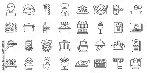 Food critic icons set outline vector. Food social review. Cooking critic expert photo