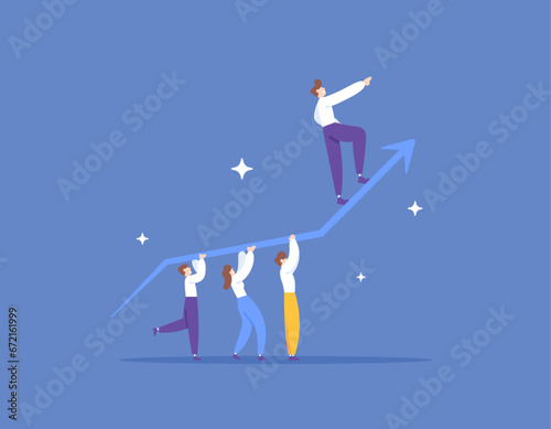 Team members and a leader. Successful team and good leader. cooperation and mutual support to improve career paths. Helping partners. Improve performance and skills. illustration concept design