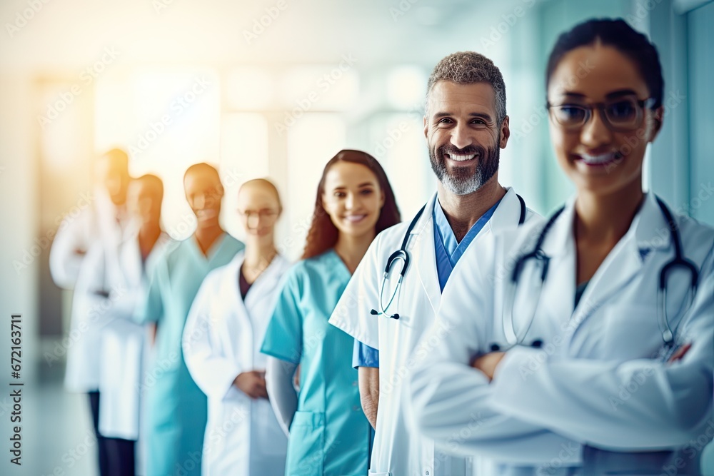 Professional doctor working in hospital office or clinic with other doctors, nurse and surgeon. Doctor staff service concept. Ai generative Professional doctor working in hospital office or clinic with other doctors, nurse and surgeon. Doctor staff service concept. Ai generative