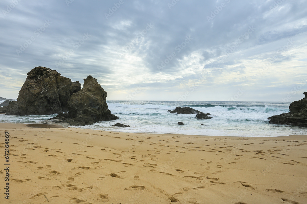 Beautiful Samoqueira beach on a stormy and windy day in Porto Covo Beautiful Samoqueira beach on a stormy and windy day in Porto Covo