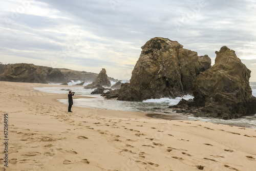 Beautiful Samoqueira beach on a stormy and windy day in Porto Covo photo