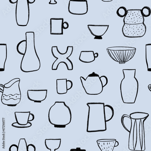 Pottery class and ceramics. Doodle seamless pattern. Design for fashion   fabric  textile  wallpaper  wrapping and all print