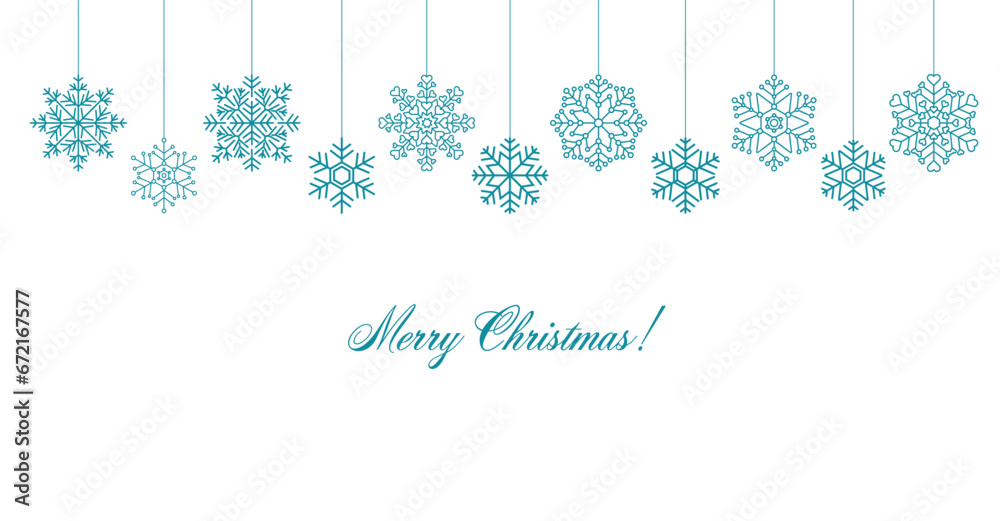 Merry Christmas design with snowflake collection vector illustration. Winter holidays concept card design to use for merry christmas cards, winter advertising, holiday greetings. 