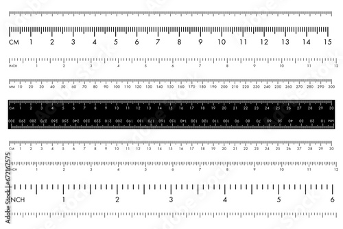 Measuring Rulers, inches and centimeters. isolated on white background