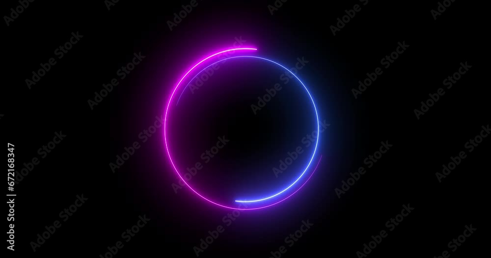 Futuristic neon colored retro style glowing circles motion graphic in 4K. Loop animation video of neon glowing stylish circle shape bg in 4096x2160. Neon lights. 4K circle lights footage.
