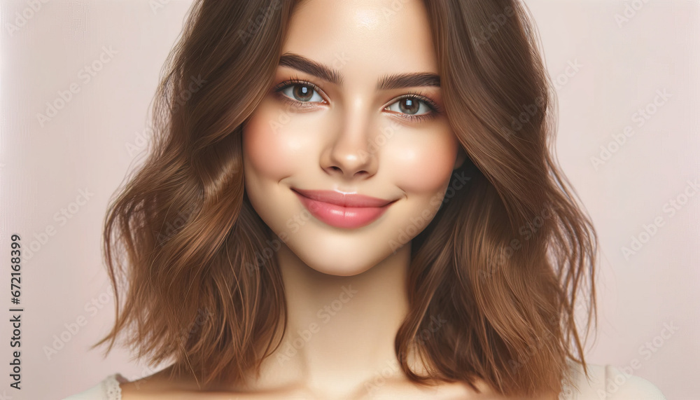 Fototapeta premium Mujer de largo cabello castaño posa para una foto