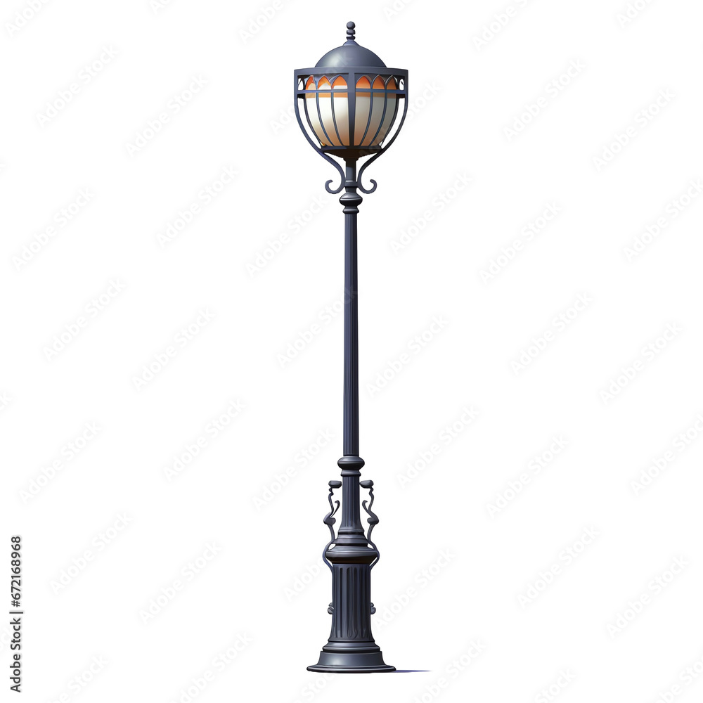 a lamp post with a light on it - obrazy, fototapety, plakaty 