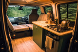 Family car suv conversion camper, interior conversion effect. vintage style