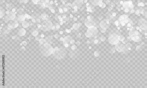 White png dust light. Bokeh light effect background. Christmas glow dust background. Christmas glow light confetti and sparkle overlay. Shimmering dust. Festive designs. photo