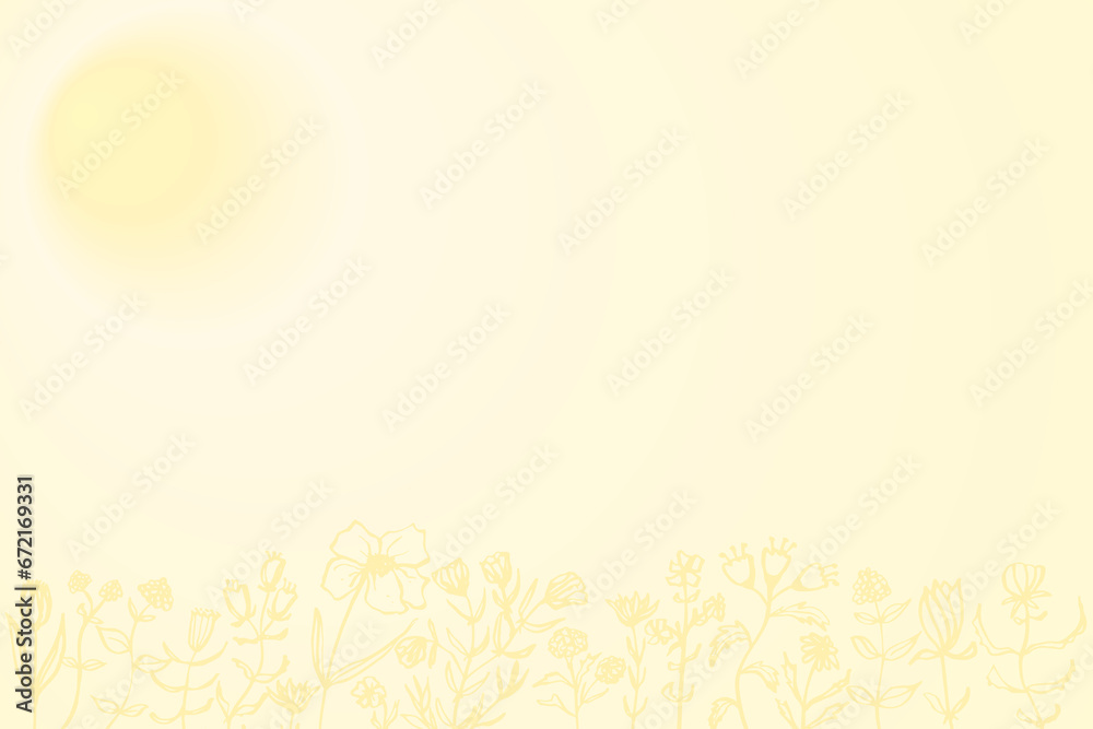 Floral Horizontal seamless pattern with flowers in sunlight. Hand drawn isolated illustration border, beige meadow background for your design. Floral Horizontal seamless pattern with flowers in sunlight. Hand drawn isolated illustration border, beige meadow background for your design.