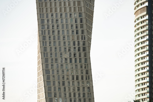 Obraz na płótnie Close-up view of some modern skyscrapers and towers in Dubai Marina, Dubai, United Arab Emirates, UEA. w salonie