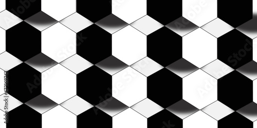 Abstract black and white background with hexagon and hexagonal background. geometric mesh cell texture. 3D futuristic abstract honeycomb mosaic background.