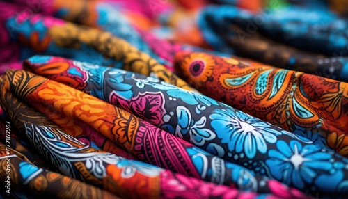 Photo of a Vibrant Close-Up of a Colorful Fabric Pattern