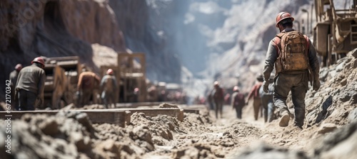 Stone mining and worker. Generative AI technology. 