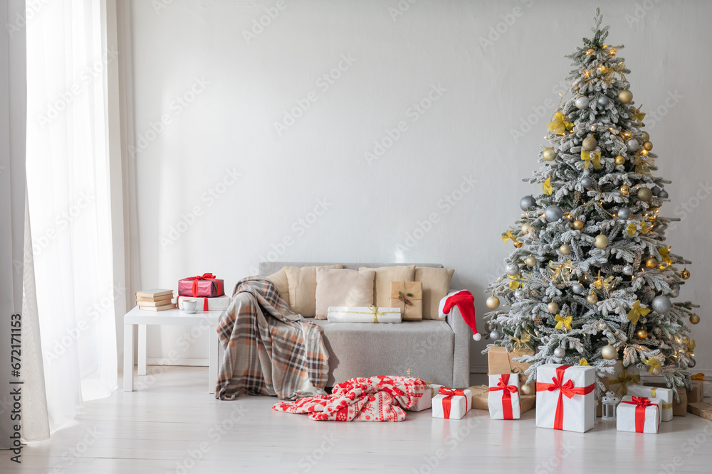 Christmas Home Interior with White Christmas tree Christmas Home Interior with White Christmas tree