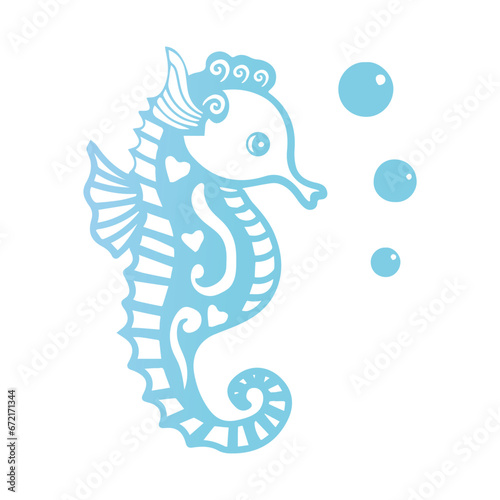 Children's illustration of a seahorse. Seahorse silhouette with pattern. Children's dreams and animals. Cute creatures. 