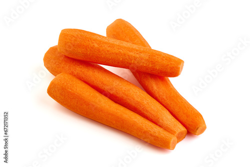 Peeled Carrots, isolated on white background.