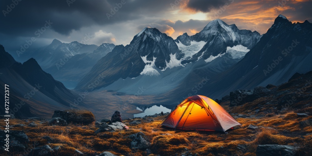 Camping in the mountains, AI generated