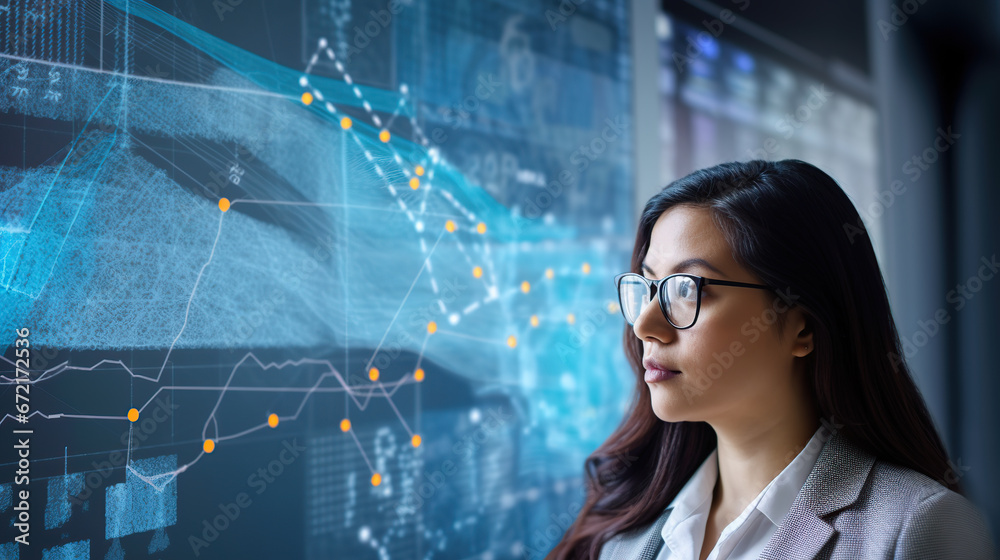 business woman looking at map