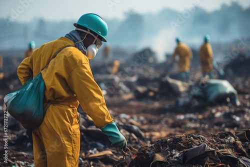 Sanitation worker working on the landfill.