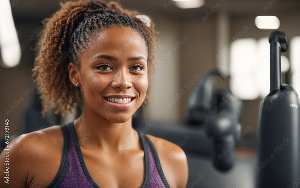 Portrait of a beautiful African American athletic girl in the gym