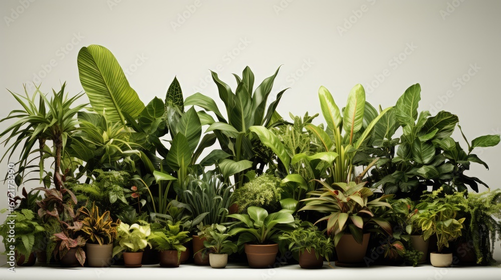A lot of plants, Tropical plants on white studio background.