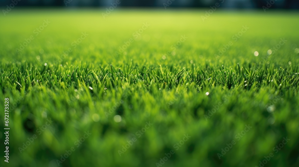 Green grass soccer field close-up background.