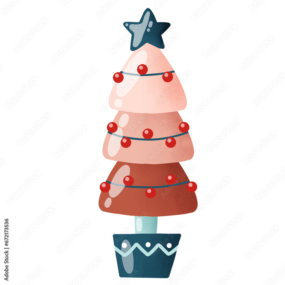 Christmas tree with red bulb and green star on top