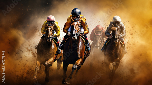 a group of horses and jockeys are racing © Kien