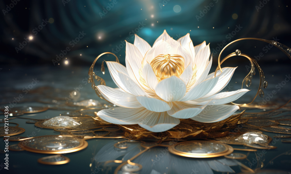 lotus flower with water in blue background