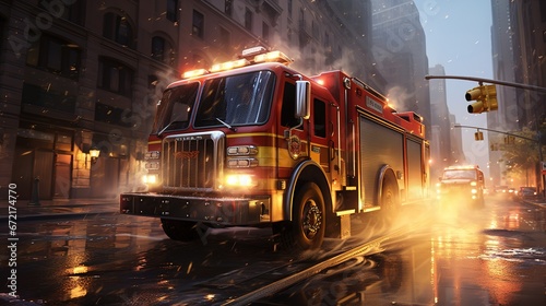 A fire truck drives around the city with its siren. Generative AI