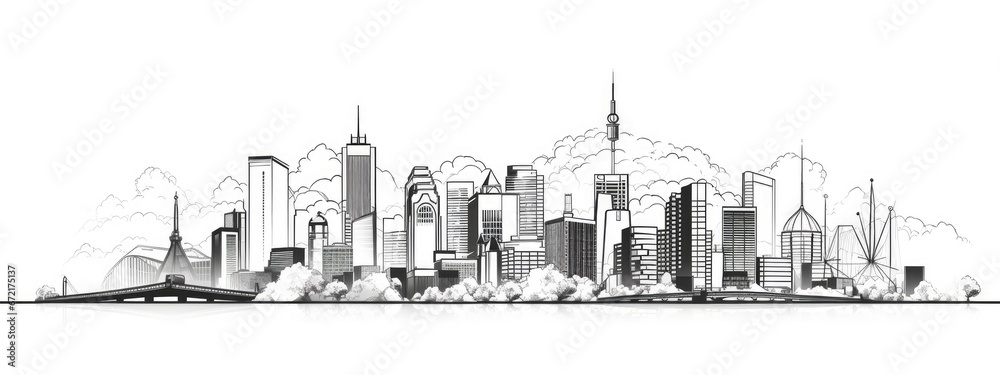 Panorama town, city landscape. Vector sketch illustration