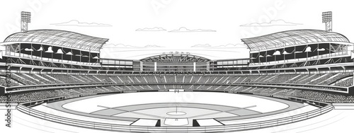 Baseball stadium. Sport graphic sketch. Black and white illustration