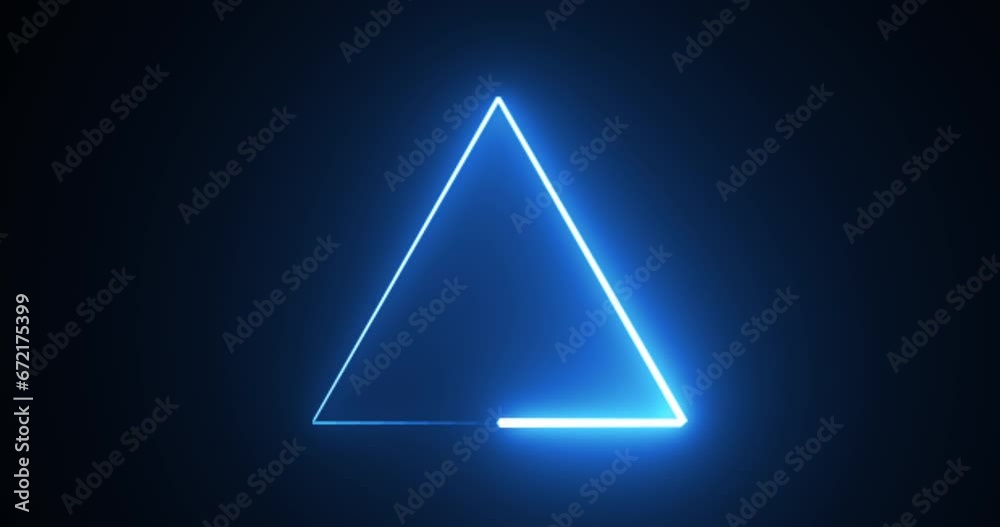 
4K neon glowing triangle loop background motion graphic fast futuristic technology bg. Seamless 3d render stylish trendy neon triangle footage in 4096x2160. Concert meeting slideshow background.
