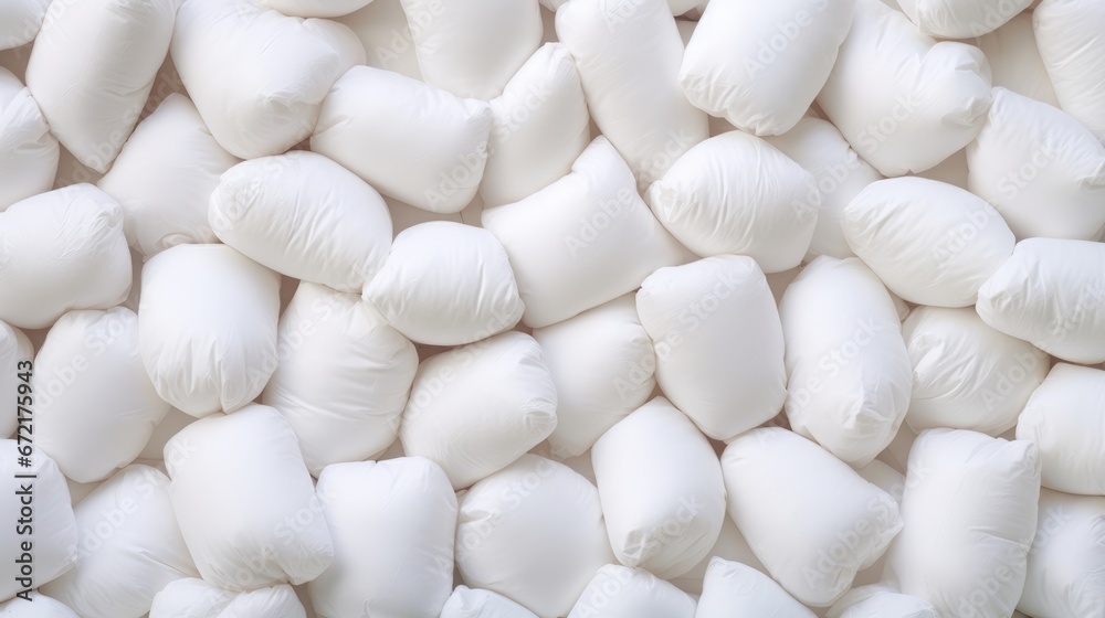 A large number of transparent sachets filled with white powder. A large number of transparent sachets filled with white powder.
