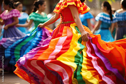 Dancers with Colorful skirts fly during traditional Mexican dancing