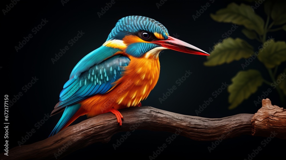 Obraz premium Cute, vibrant alcedo at this bird perched on a dark background