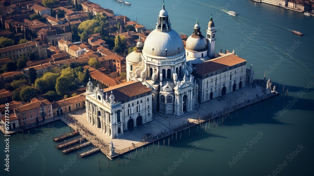 Venice, Italy's Basilica of Santa Maria della Salute from above.