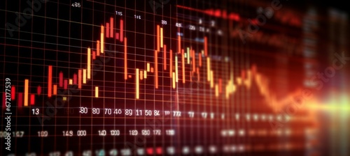 Economy trend crisis chart background. Diagram indicator shiny glow data visualization. Generative AI technology. 