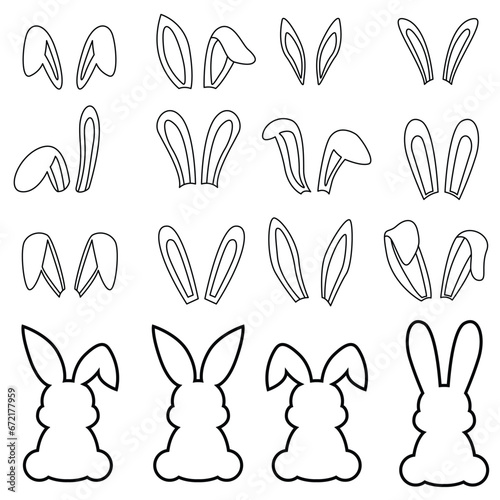 Set of bunny ear line art. Rabbits vector illustration
