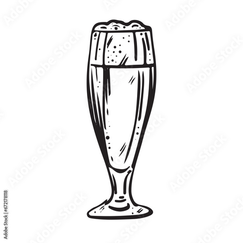 Glass for beer with foam. Black hand drawn silhouettes of glasses. Vector illustration of glasses of water. Symbol glass flat style.