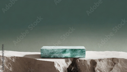 mineral gemstone tourmaline and beige stones on a table podium for your product, food, cosmetics, galanterie, flovers  photo